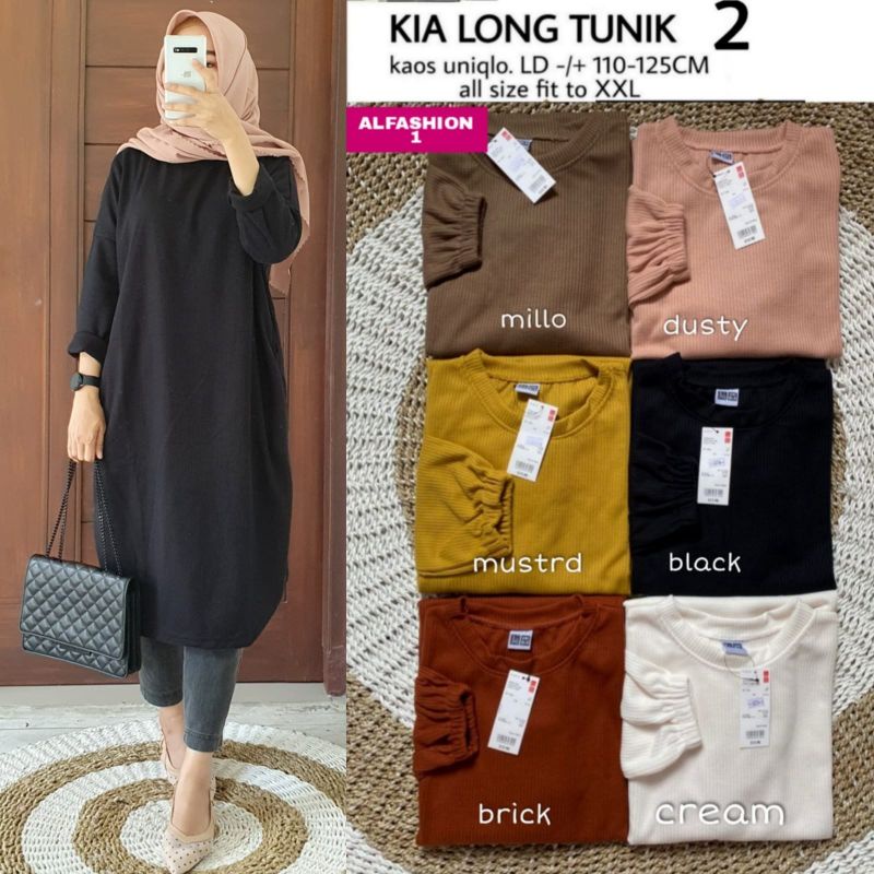 restock kia long tunik 2 ori Al fashion bahan kaos uniqlo import// kaos jumbo ld 130cm