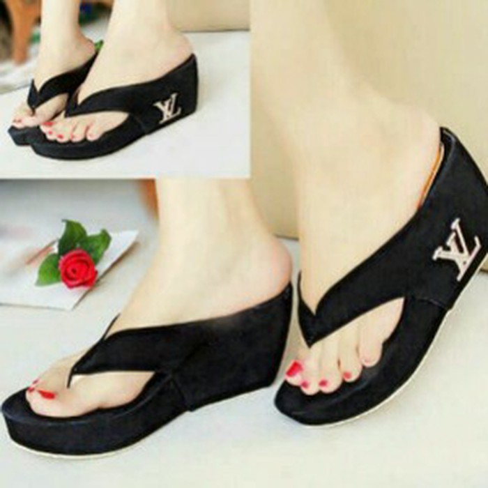 Sandal wanita wedges LV ( sepatu / sendal cewek )