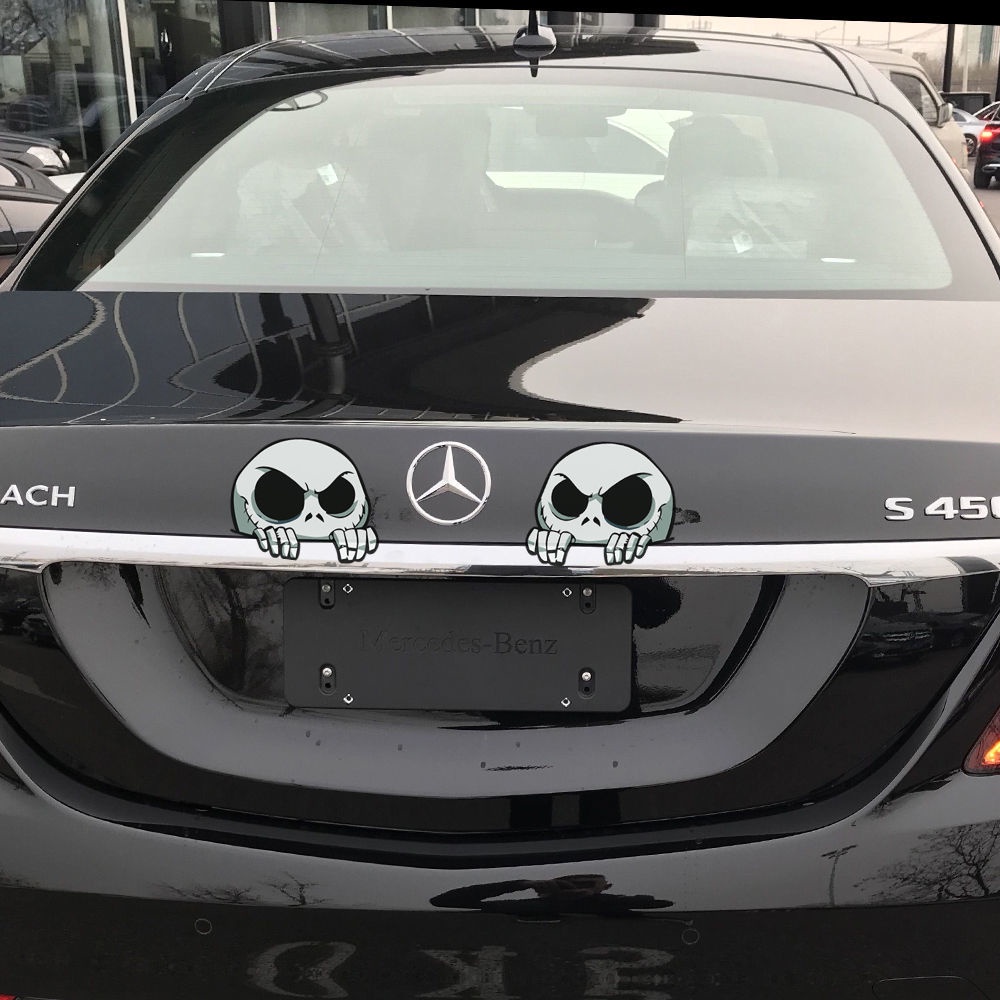 Q Versi Spoof Tengkorak Stiker Mobil Lucu Dekoratif Stiker Gores Menutupi Stiker
