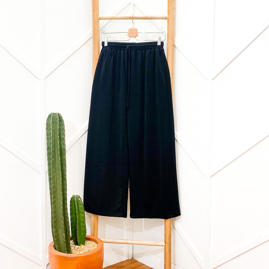Dinda Pants Celana Kulot Wanita Panjang / Kulot Tali / Kulot Polos Premium Jersey Cullote Bawahan Wanita Terbaru Murah Kekinian-Black