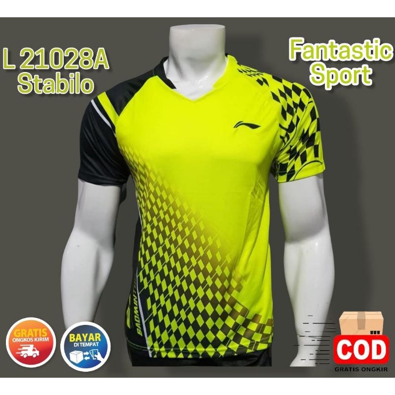 [COD] BAJU BADMINTON LINING IMPORT | KAOS BADMINTON PRIA L 21028 STABILO | BAJU BULU TANGKIS TERBARU