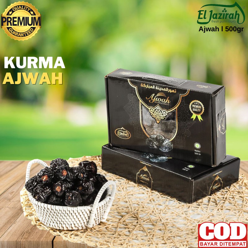 

Kurma Ajwah Premium Eljazirah Kemasan Box 500 Gram Hitam Kering Murah Segar Korma Azwa Nabi Asli