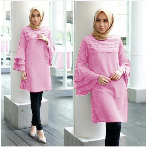 [Tunik Katty varian warna SW] tunik wanita wolly crepe ABU/BABYPINK/MOCCA/TOSCA/HITAM