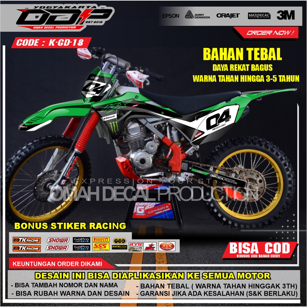 DECAL GORDON FULL BODY AKSESORIS VARIASI STICKER MOTOR KAWASAI KLX GORDONS DEKAL MOTIF SUPERMOTO STI