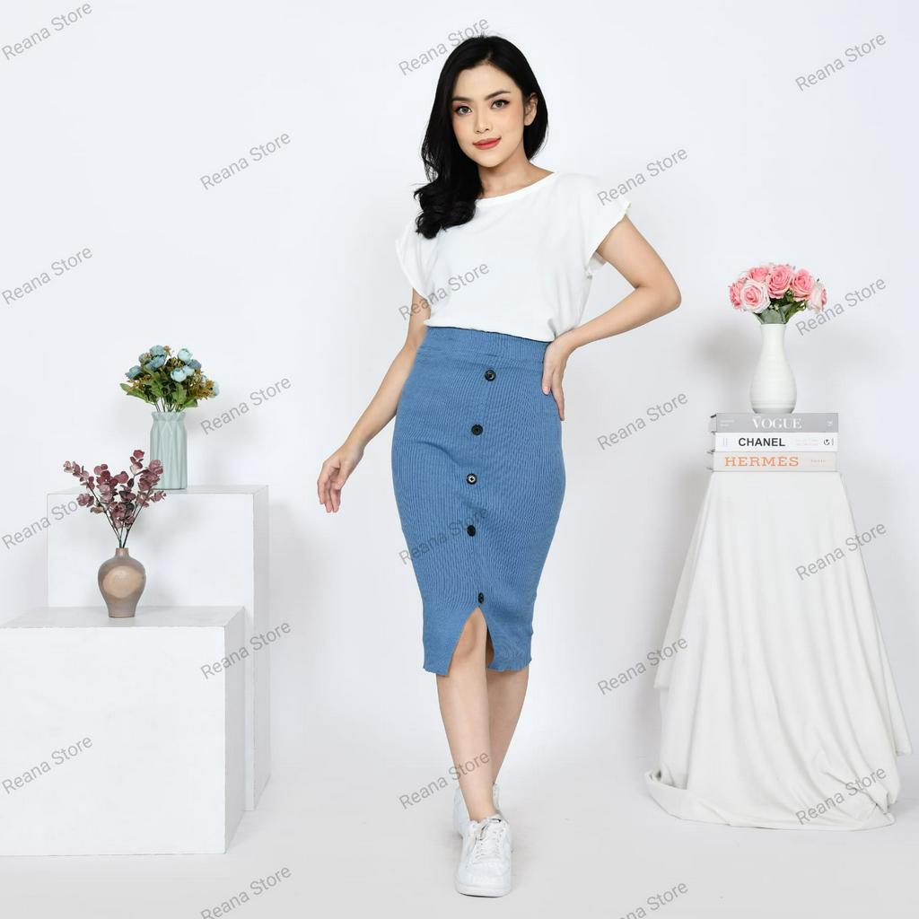 Rok Rajut Belah 3 style Variasi Kancing/Rok Maxi/Rok Span 7/8