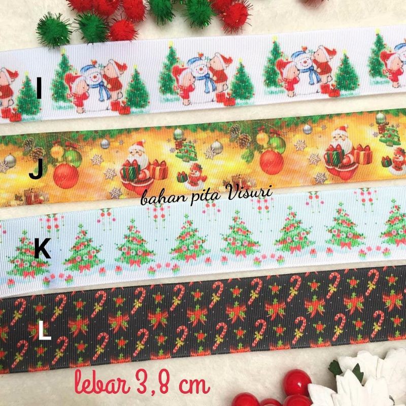 Pita Motif Natal (Merry Christmas) Grosgrain 3,8 cm per yard (90 cm)  I - L