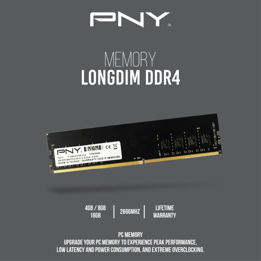 Memory Longdimm PNY 8GB DDR4 2666Mhz PC 21300