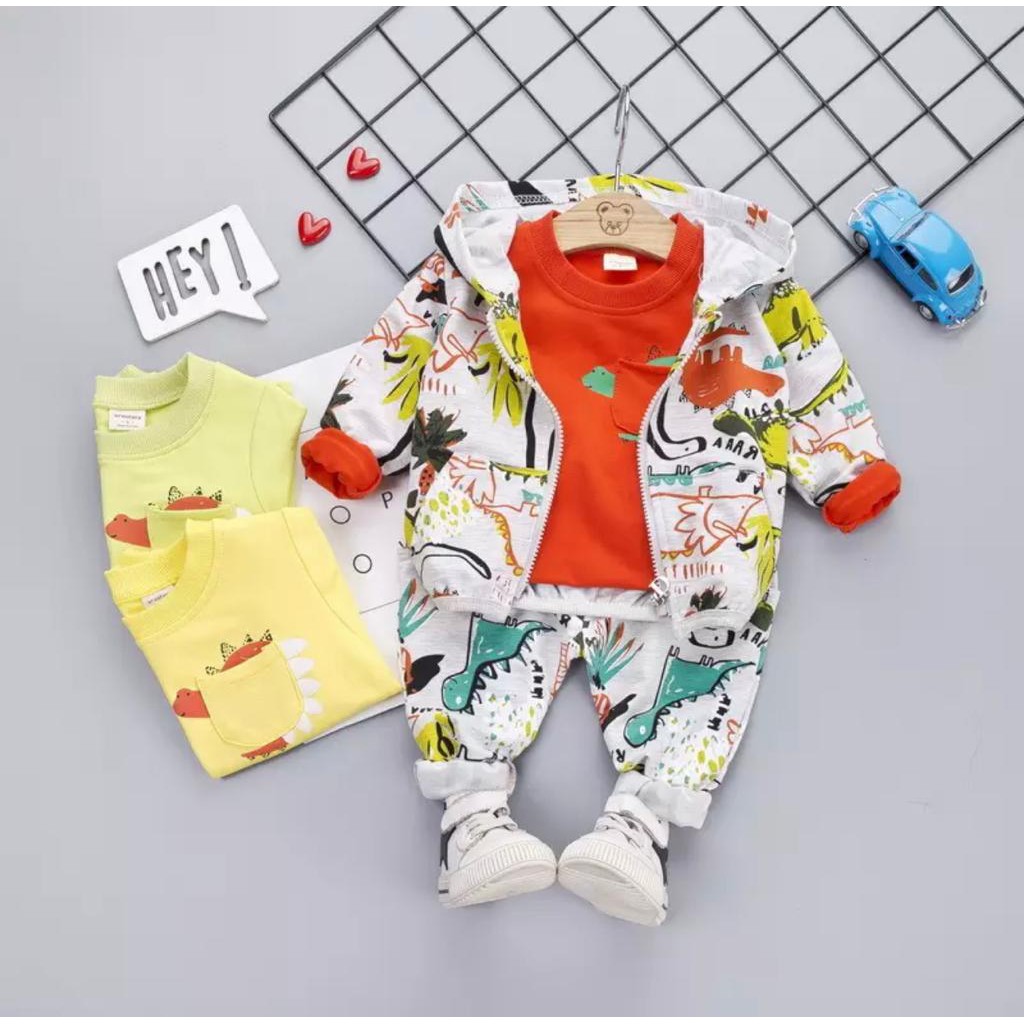 SETELAN JAKET ANAK ANAK LAKI LAKI SETELAN 3 IN 1 MOTIF DINO 1-5 TAHUN SETELAN ANAK LAKI LAKI TERBARU