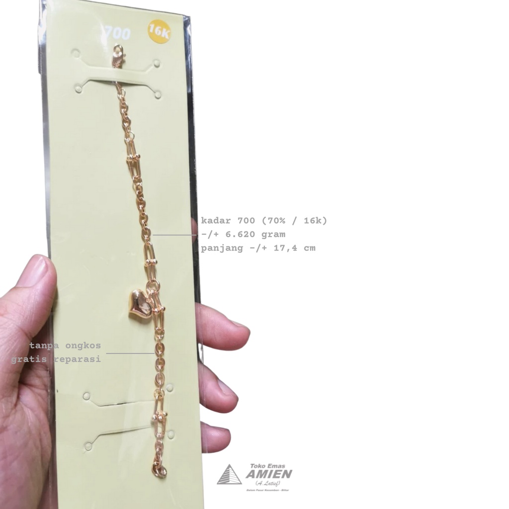 Toko Emas Amien Gelang Emas Asli UBS Kadar 700 (70% / 16K) 6.620 Gram - Bracelet Rantai Hardware Lov