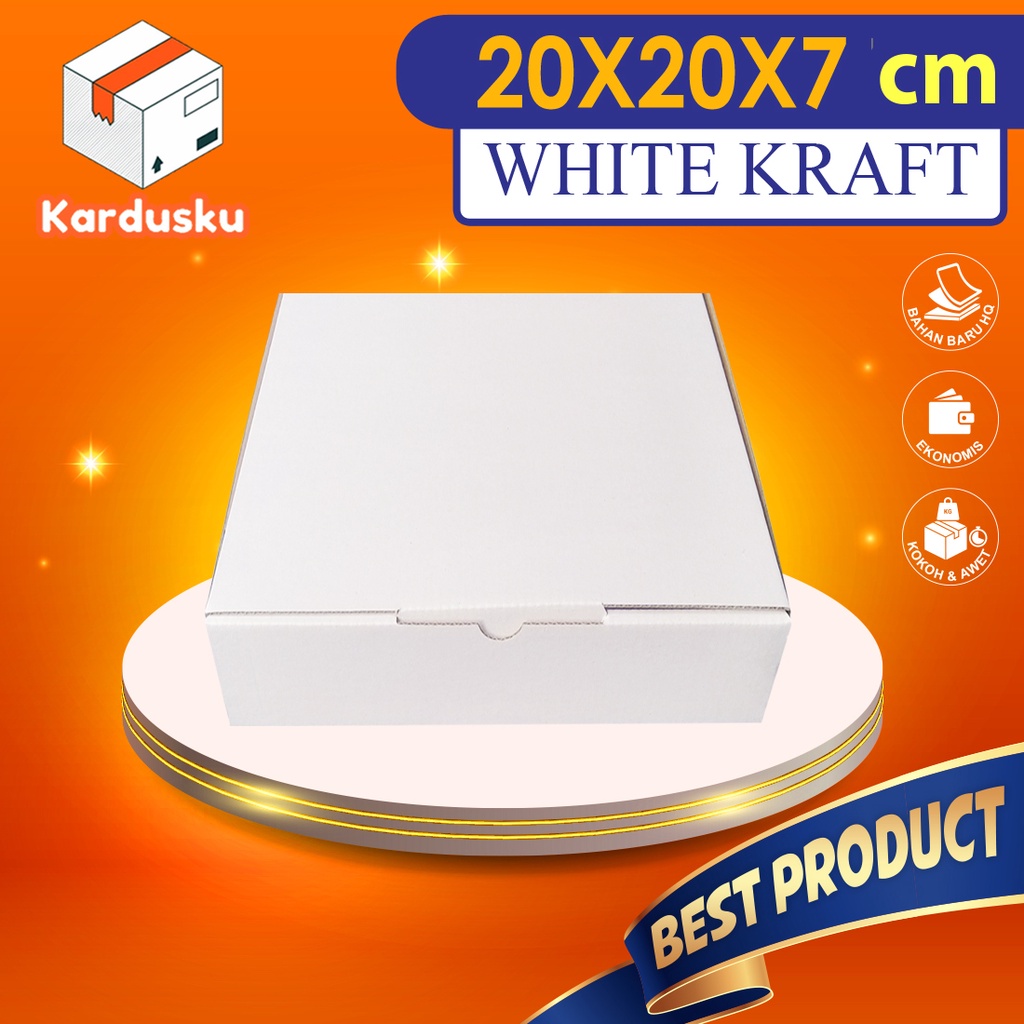 

Kardus PUTIH uk 20x20x7 cm (ECER) Die Cut Box Kotak Packing Aksesoris Baju Makanan Pizza Hijab Kue
