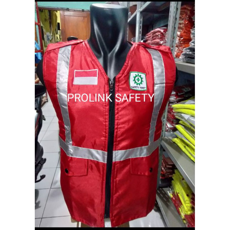 ROMPI SAFETY ALLSIZE BAHAN BUSA FREE LOGO K3 BENDERA RESLETING MERAH