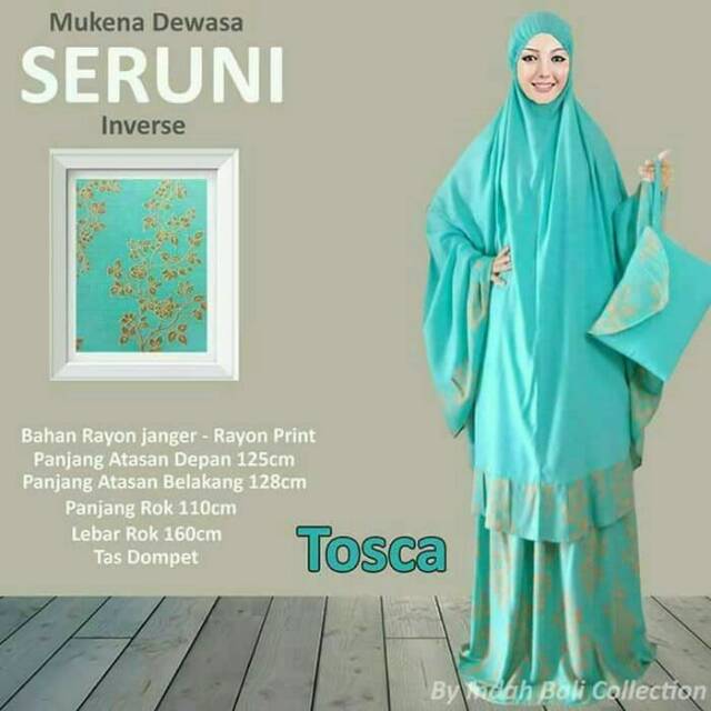 Mukena Muslim Inverse Wanita Busana Solat Perempuan Warna BIru Tosca