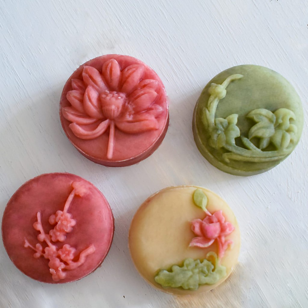 (4pc) cetakan kue bulan 2020 (63gr) mooncake press mold bulat - bunga FLOWER 3