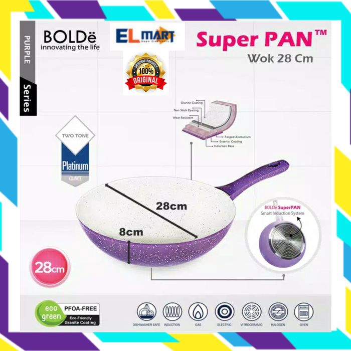 BOLDe Wok 28cm purple granite ceramic coating induksi - wajan ungu