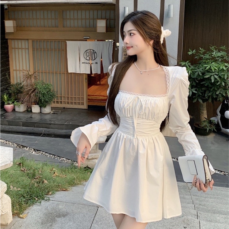 Denise squareneck white dress pesta mini flare dress party formal backless dress vintage lace elegan