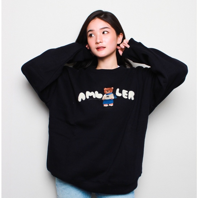 AMBLER Korea Winter Bear Sweatshirt Navy 100% Original