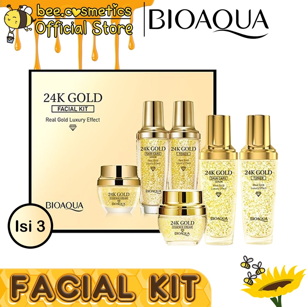 BIOAQUA 24K GOLD SERIES FACIAL KIT / PAKET SKINCARE (1 SET ISI 3 ITEM)