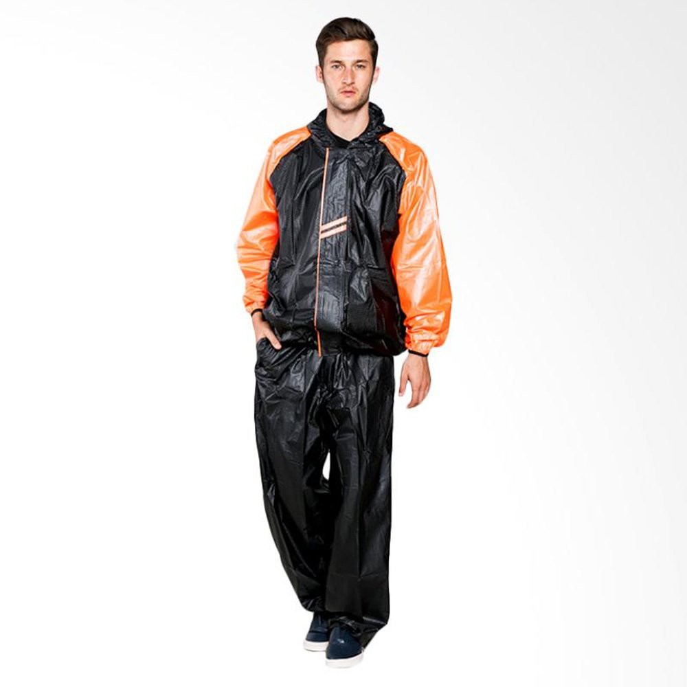 Jas Hujan Mezzo (Mezzo raincoat) Hitam Orange Terbaik