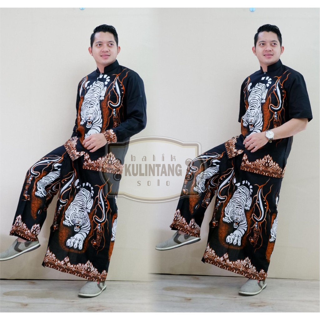 Satu Set Celana Sarung Kemeja Batik Motif Macan Kujang Siliwangi / Setelan Sarung Kemeja