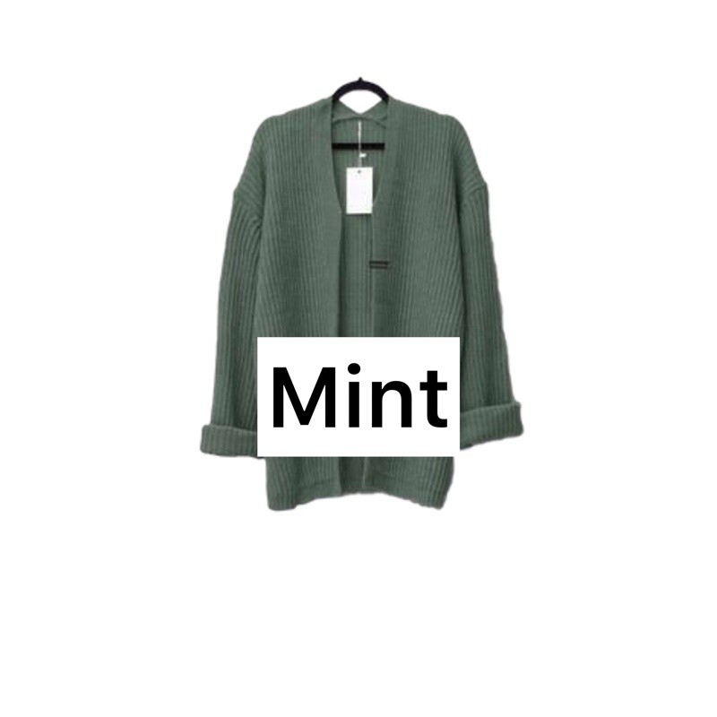 KARDIGAN RAJUT WANITA OVERSIZED / LOOCY POCKET CARDIE OVERSIZED PREMIUM-Mint