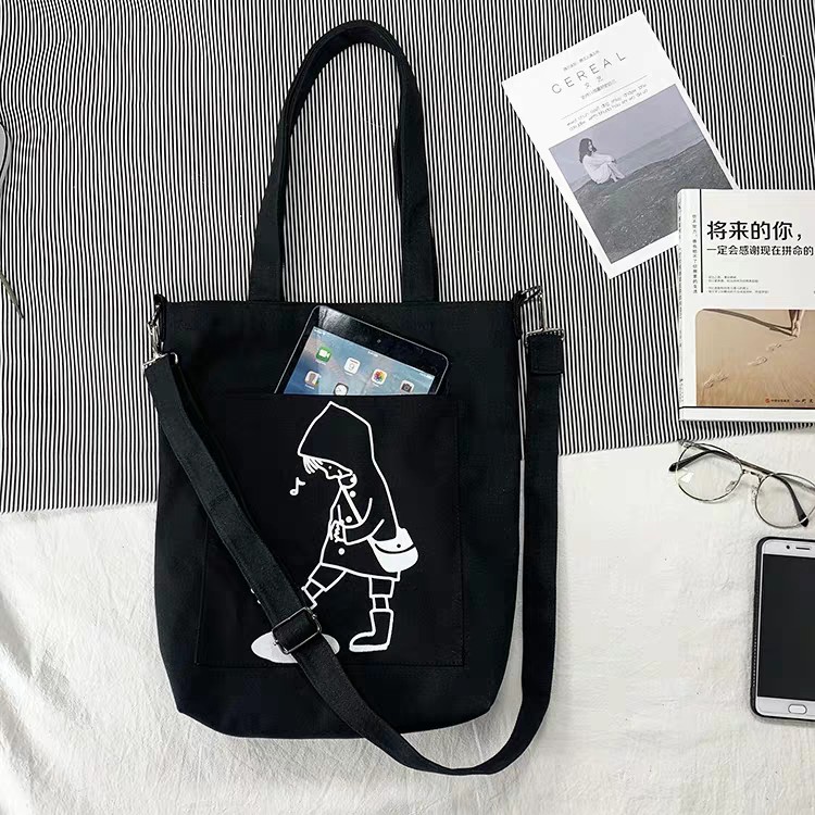 FINOM BONG CHA - Tote Bag Wanita Korean Style Black &amp; White