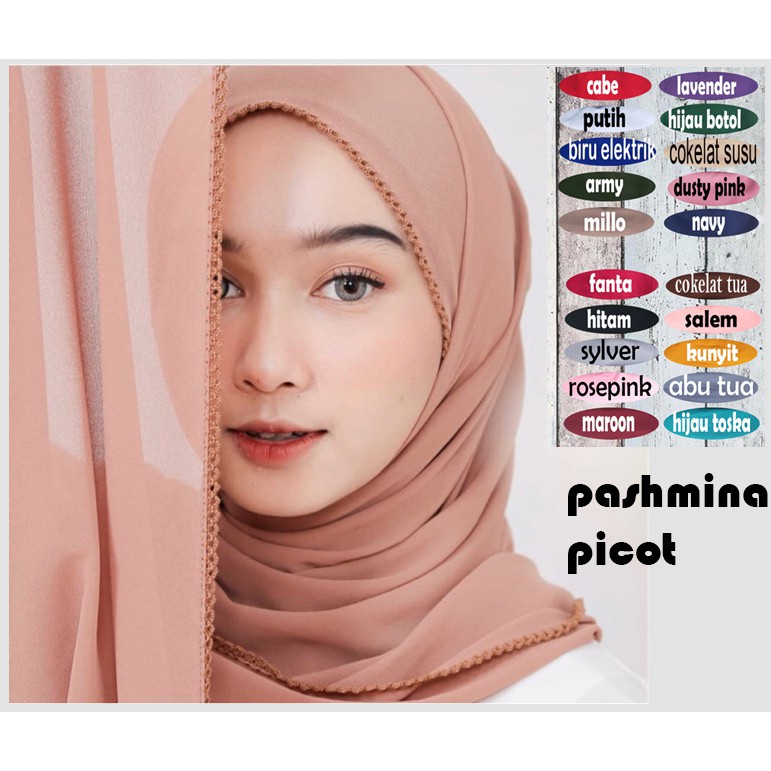 PASHMINA CROCHET PASMINA PICOT DIAMOND 150*75 CROCHET SULAM RENDA RAJUT WARNA KOMPLIT HALUS