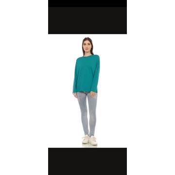 kaos wanita polos cotton combad lengan panjang warna tosca