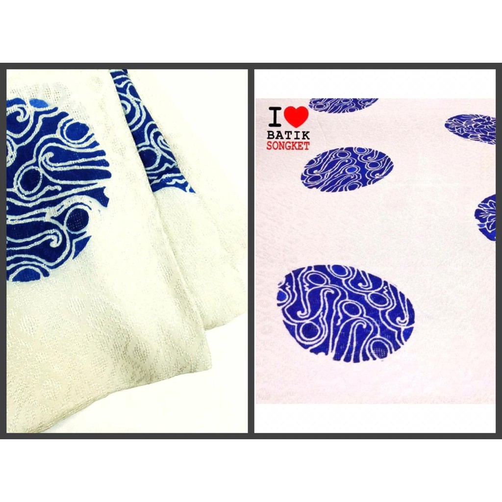 VISCOS PIRING SELAMPAD MOTIF 1 VISKOS VISCOSE BAHAN KAIN BATIK BIRU PUTIH