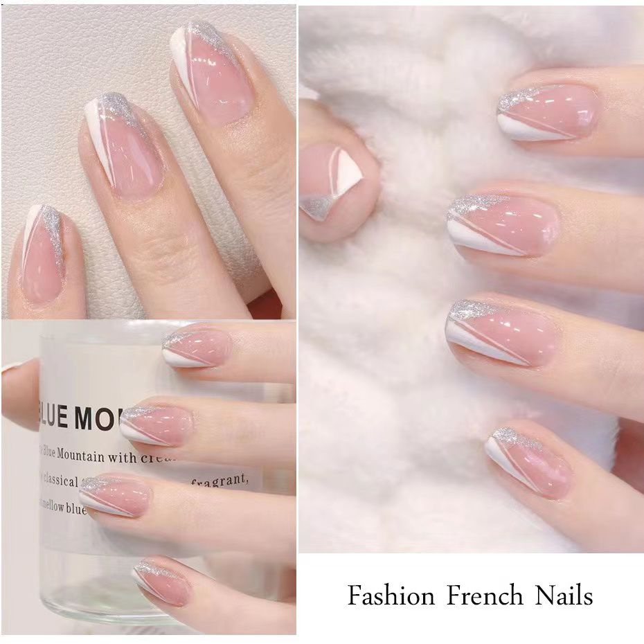 French Manicure Glitter Nail Sticker / Stiker kuku bentuk ujung putih glitter best seller