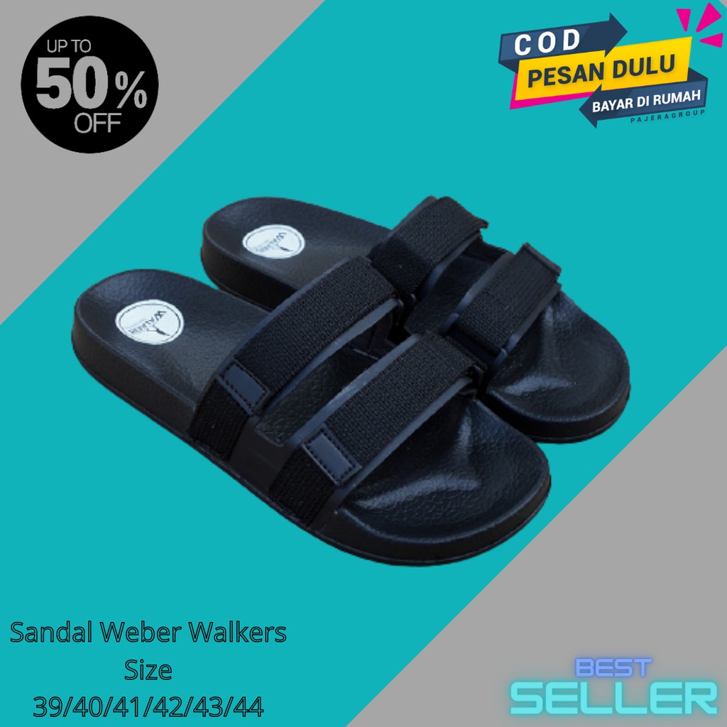 Sandal Slide Pria Sandal Walkers Weber Hitam sandal slop sendal slipon Sendal Casual Kekinian Keren