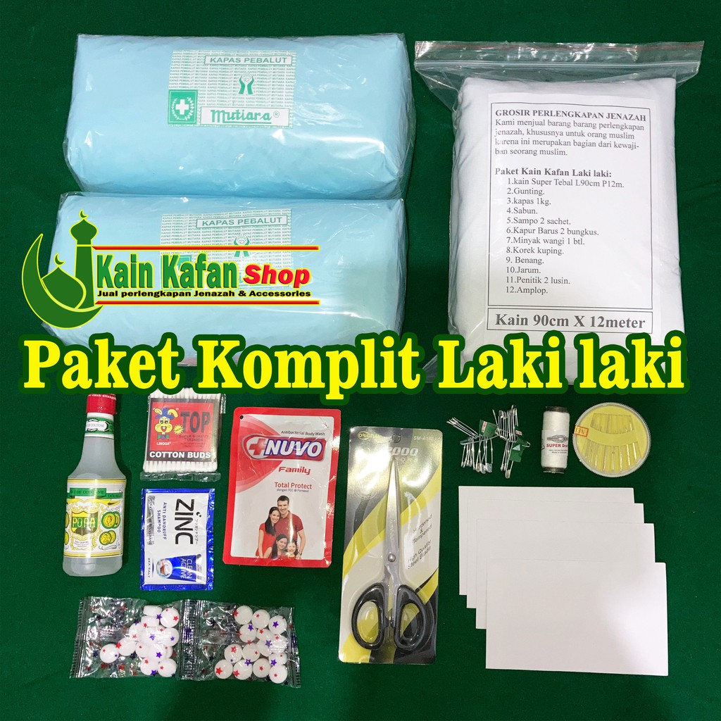 Paket kain kafan komplit untuk jenazah laki laki Tanpa tikar