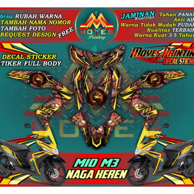 Stiker Motor Mio M3 Decal Stiker Motor Mio M3 motip Naga Keren Stiker yamaha Mio M3 fullbody
