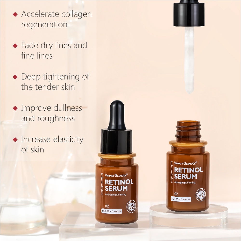 VIBRANT GLAMOUR Retinol + Vitamin C Whitening Serum Mencegah Penuaan Memudarkan Bintik Hitam Menyamarkan Garis Halus Alami Yang memutihkan dan Mencerahkan Kulit Merawat dan Memperbaiki Kulit Keriput