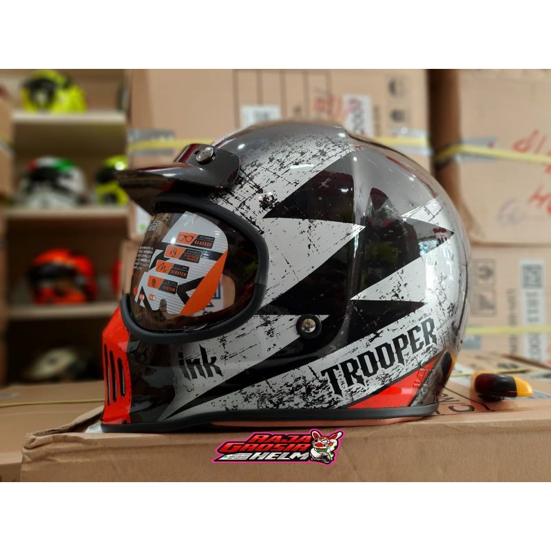HELM INK TROOPER THUNDER BLACK OREN ORI HELM CAKIL INK HELM RETRO FULLFACE KLASIK CAFERACER INK ORI