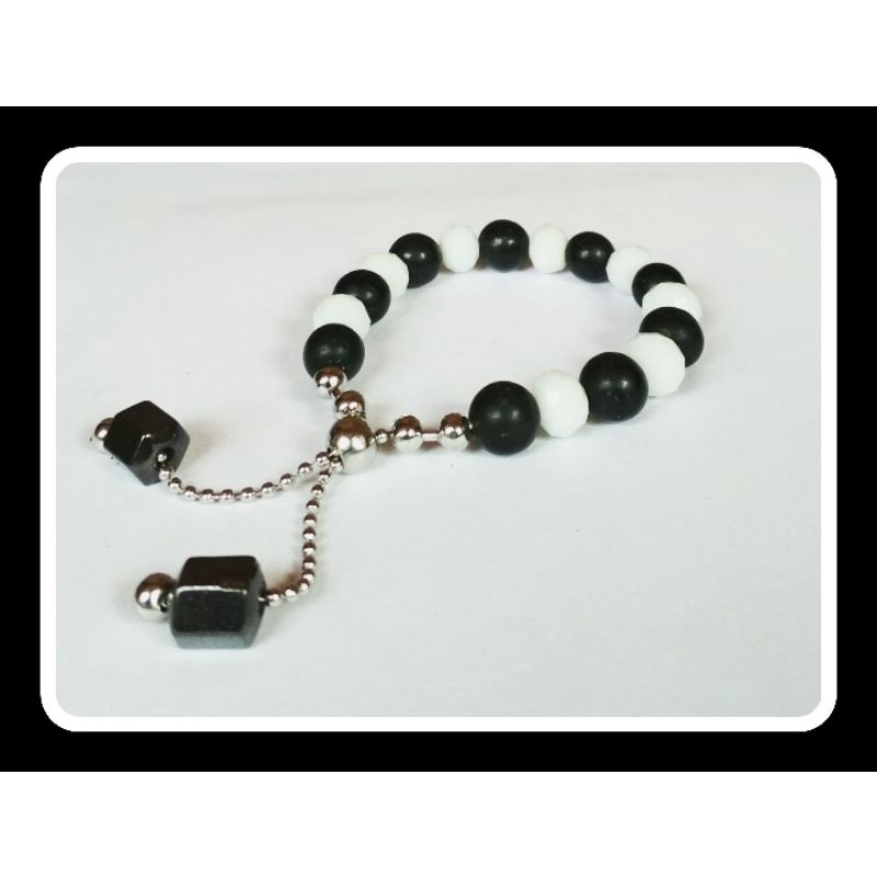 GELANG BLACK JADE ASLI KOMBI KRISTAL MOTIF SERUT