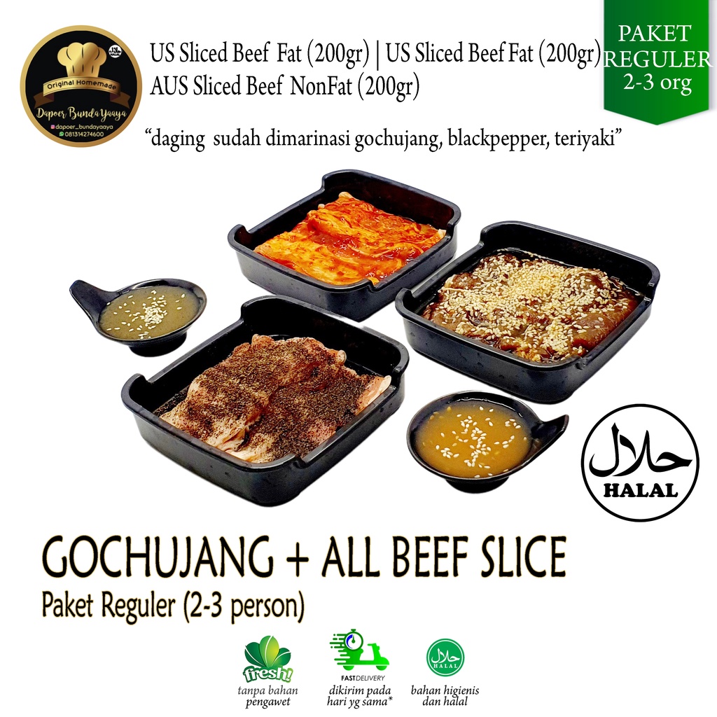 

Paket Grill Gochujang Korean BBQ + Beef Slice Reguler 2-3 Org (Halal/Frozen Food)