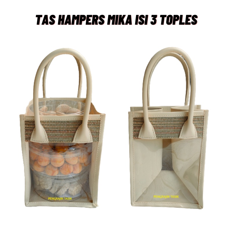 Keranjang Hampers Mika Mendong Isi 3 Toples Tas Parcel Mendong Mika Transparan