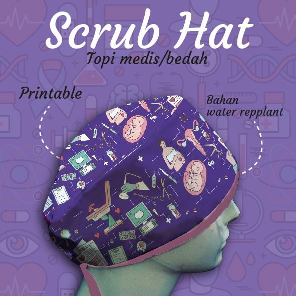TOPI MEDIS OBGYN / Scrub Hat Motif Printing