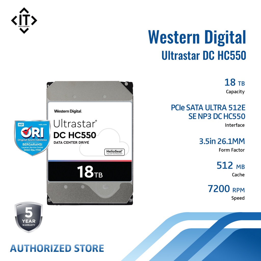 WD HGST Ultrastar DC HC550 18TB Data Centre Drive - (WUH721818ALE6L4)