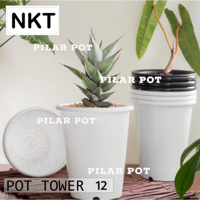 pot bunga tanaman tinggi nkt tower putih 12cm - NKT TOWER 12 PUTIH