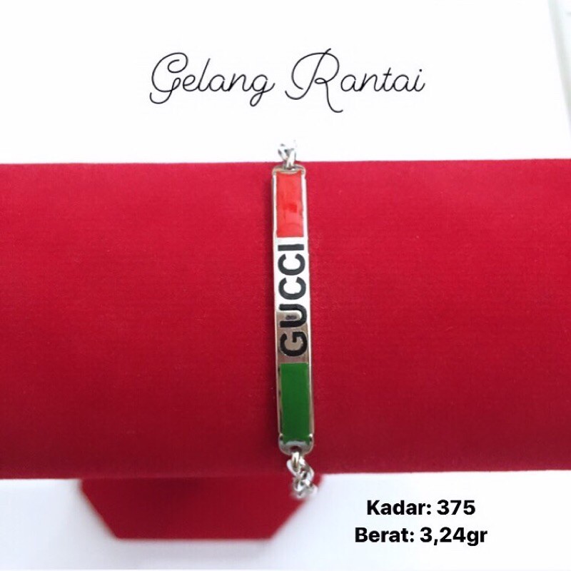 Gelang Emas putih rantai plat kadar 375