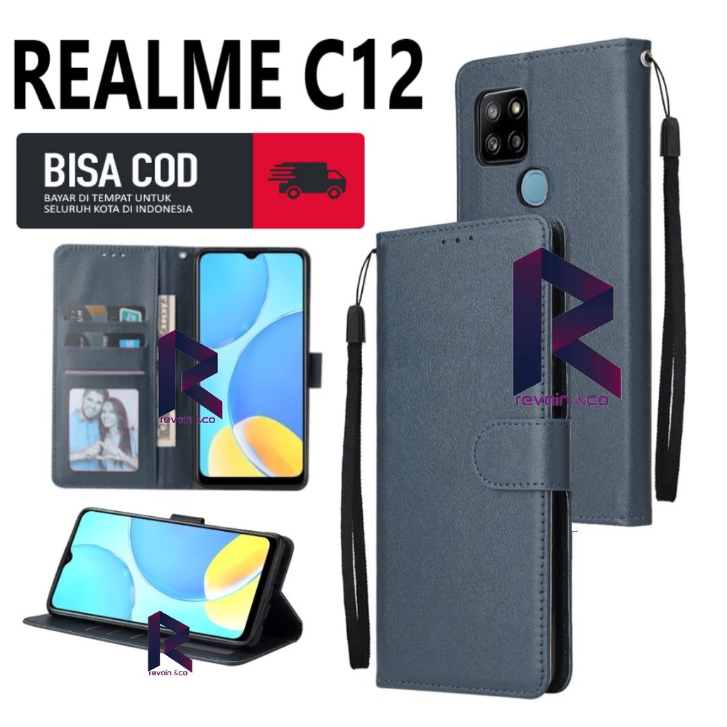 REALME C12 CASE DOMPET FLIP WALLET LEATHER KULIT PREMIUM SARUNG BUKA TUTUP FLIP CASE REALME C12