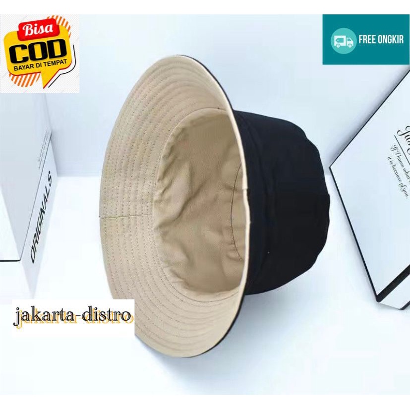 BUCKET POLOS BOLAK-BALIK PRIA WANITA BAHAN DRILL-BISA COD