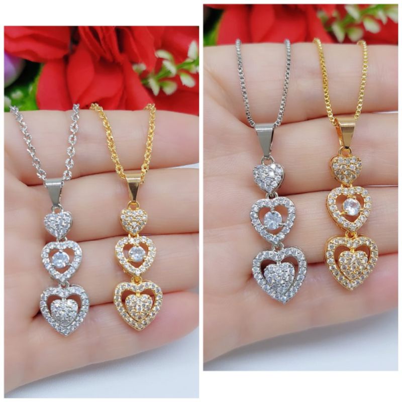 Set Kalung+Liontin Love Xuping Full Permata lapis emas 18k