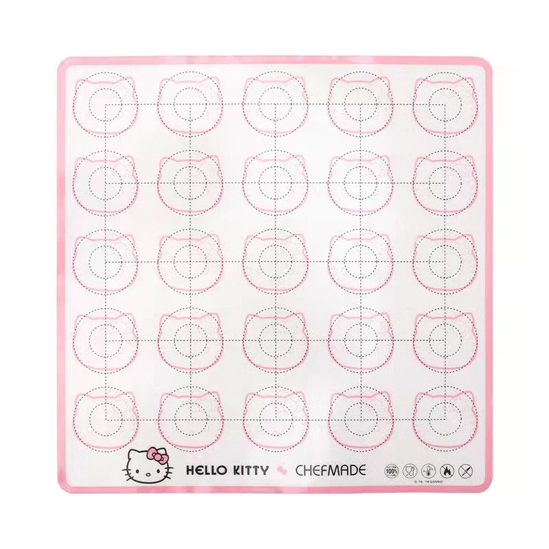 Hello Kitty 27 x 27 Cm Chefmade KT7053 Macaron Silicone Baking Mat Silpat Silikon Silmat Ovenable Tahan Panas Warna Pink