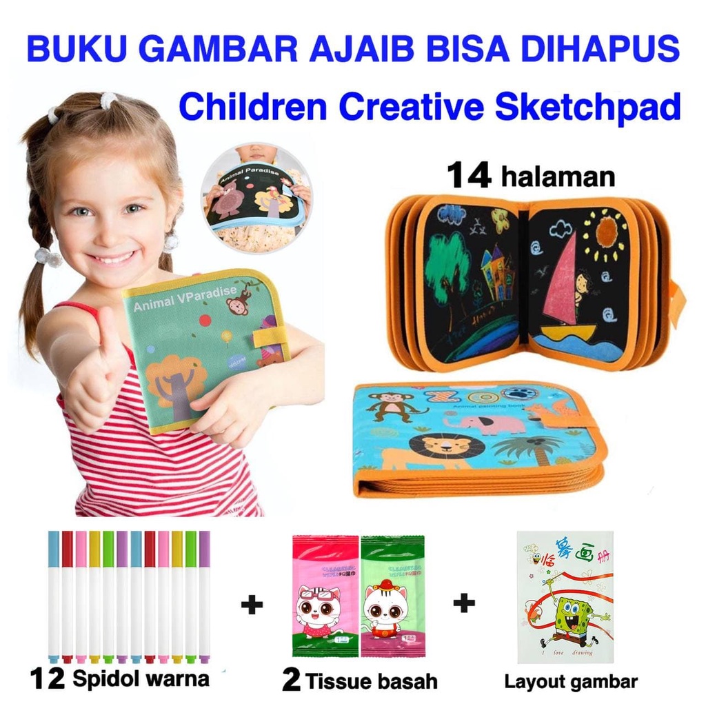 

Buku Gambar Ajaib - Portable, Reusable, Erasable Drawing Book Sketchpad Anti Air Bisa Dihapus Pakai Berulang Kali Premium