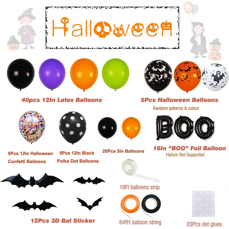 1 Set Balon Foil Desain Laba-Laba Kelelawar Tengkorak 3D DIY Untuk Dekorasi Pesta Halloween