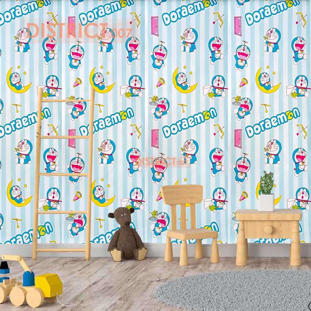 Wallpaper D0R4EM0N LINE Sticker Dinding Kamar Tidur Anak Stiker Kayu Meja Belajar Lemari Pintu