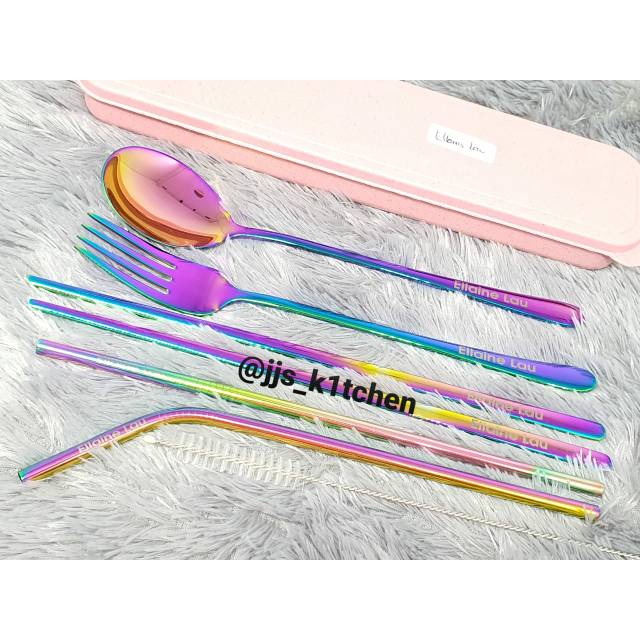Sendok garpu sumpit sedotan custom nama