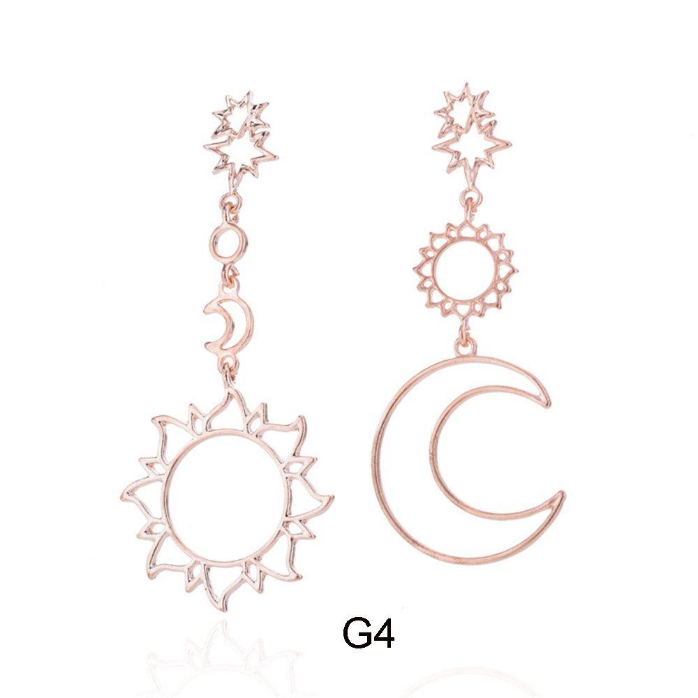 R-flower Moon And Star Earrings Tren Desain Asimetris Angkasa Langit Langit Hip Hop Punk Earring